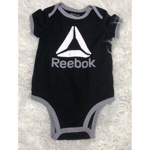 Reebok Romper Baby BIG Logo Graphic Short Sleeve Size 12 Months Black Button